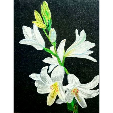 White Lily Flowers Canvas Painting by Artist Snehaprava Maharana